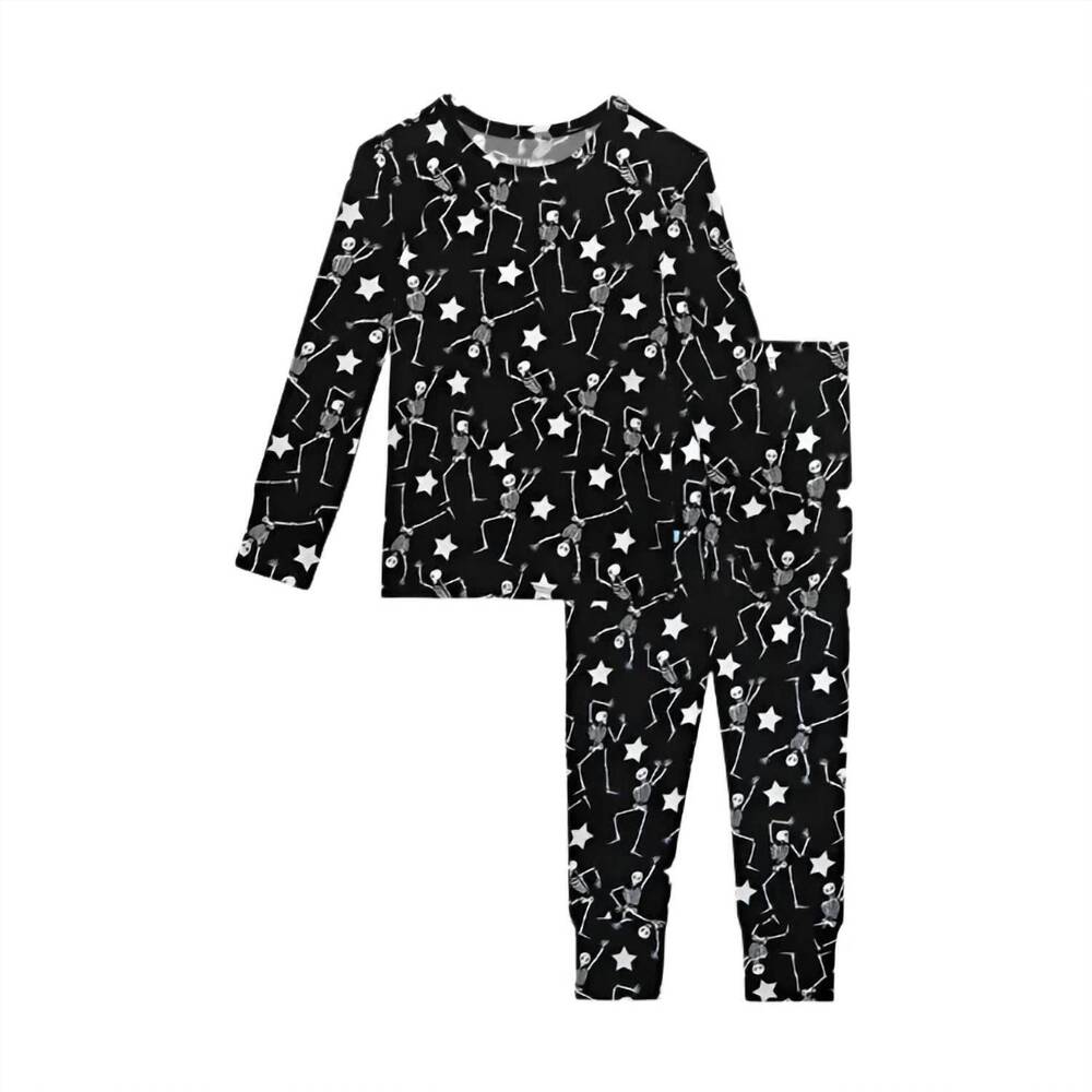 NEW POSH PEANUT kids funny bones glow in the dark classic pajama set in black